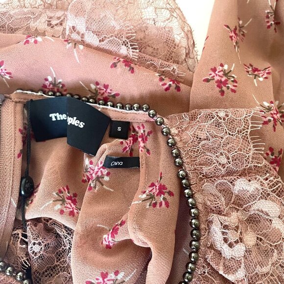 The Kooples Floral Beaded Lace Top Womens Small Pink Bell Sleeve Boho Blouse - Picture 11 of 12